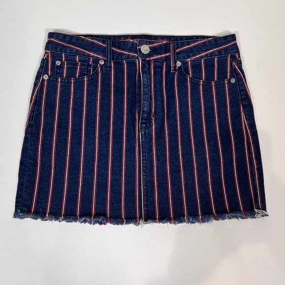 American Eagle Outfitters Dresses & Skirts - American Eagle Super Stretch Red White Blue Denim Striped Mini Skirt Siz…
